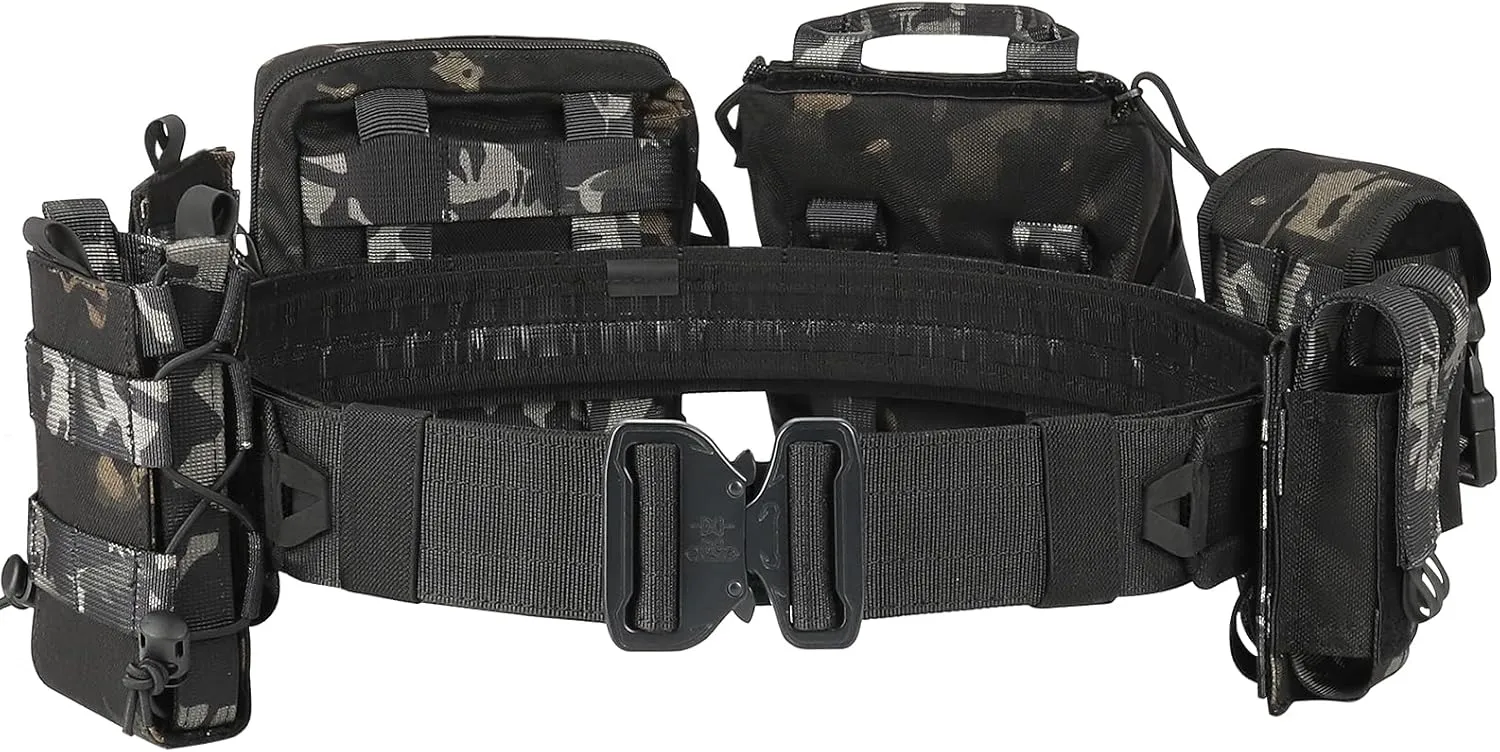 BOMTURN Tactical Battle Belt with Pouches Accessories Law Enforcement Duty Combat Military Utility Police Belt 8ps