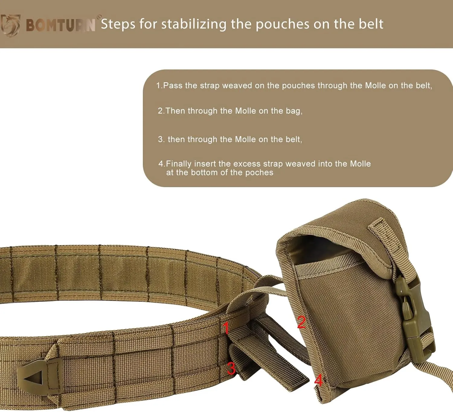 BOMTURN Tactical Battle Belt with Pouches Accessories Law Enforcement Duty Combat Military Utility Police Belt 8ps