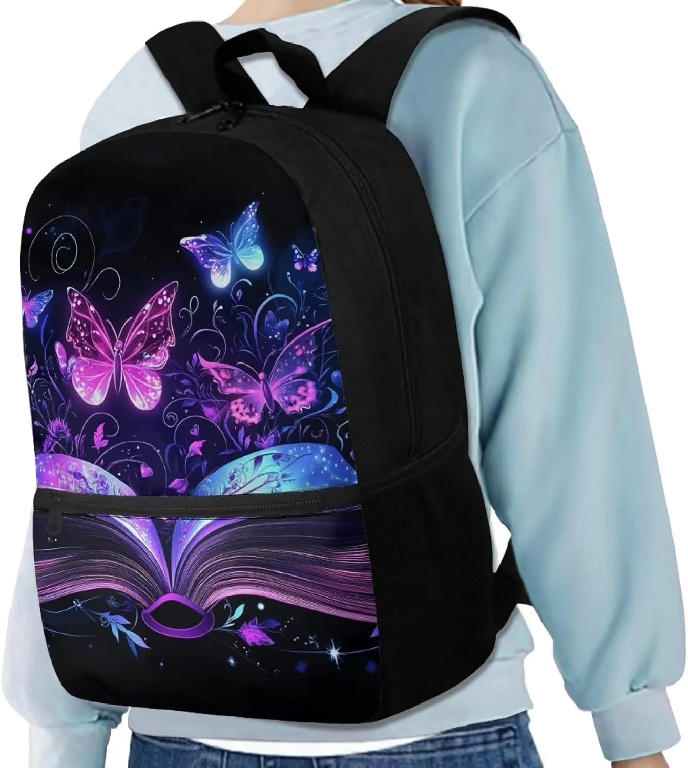 Book Butterfly Backpack for Girls 14-16 Kids Backpack17inch Student Backpack for Teenagers Teens Backpack Travel Primary School Backpack for School Travel Sports Camping