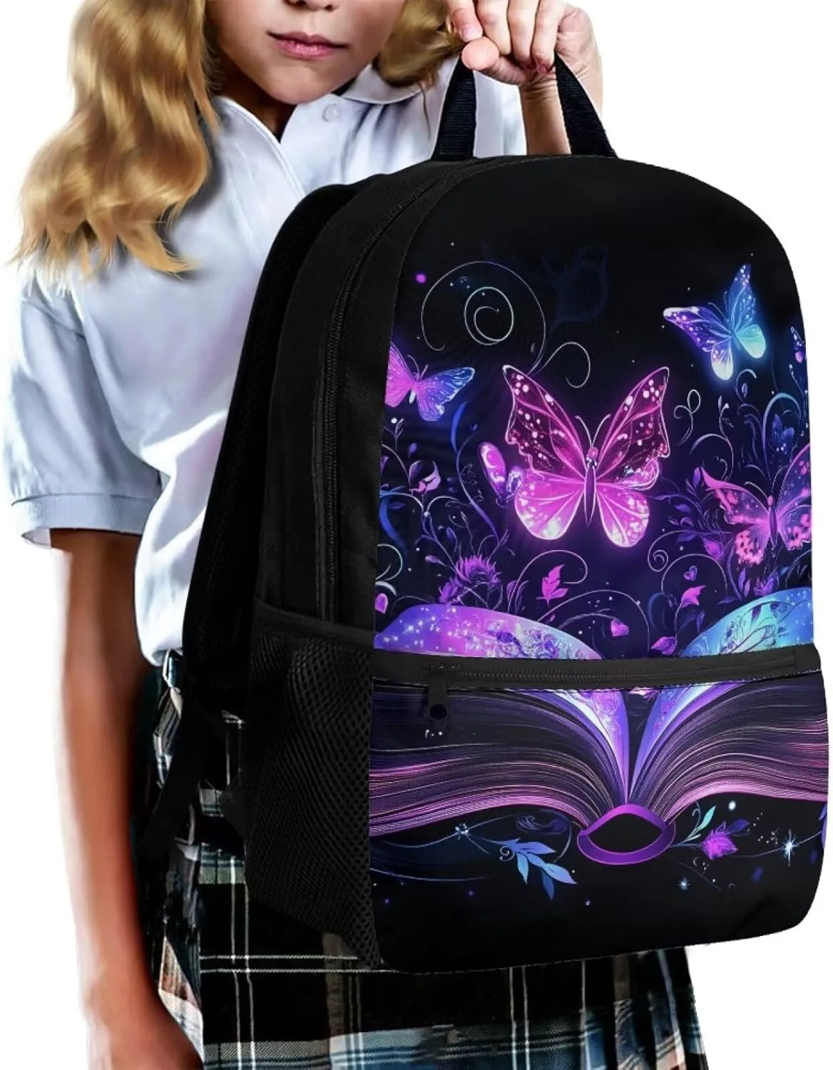 Book Butterfly Backpack for Girls 14-16 Kids Backpack17inch Student Backpack for Teenagers Teens Backpack Travel Primary School Backpack for School Travel Sports Camping