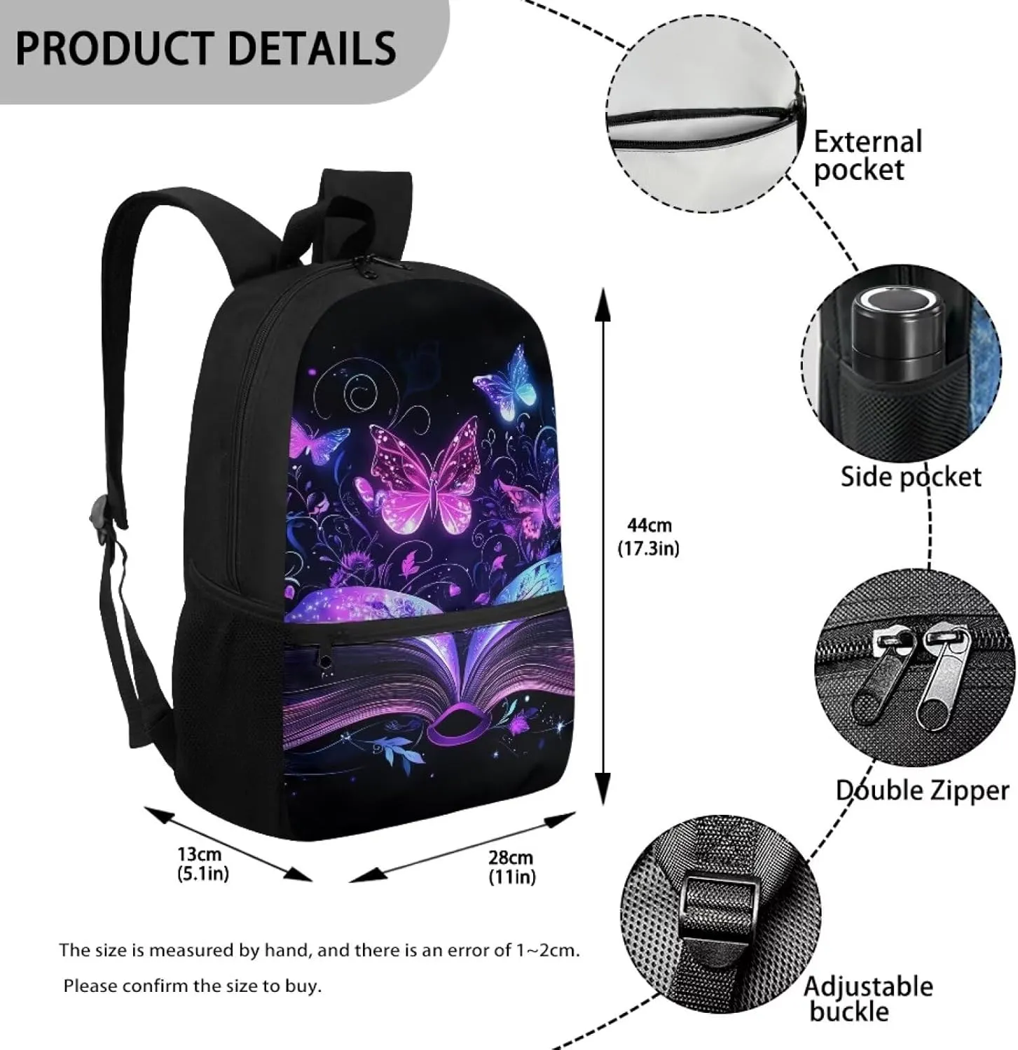 Book Butterfly Backpack for Girls 14-16 Kids Backpack17inch Student Backpack for Teenagers Teens Backpack Travel Primary School Backpack for School Travel Sports Camping