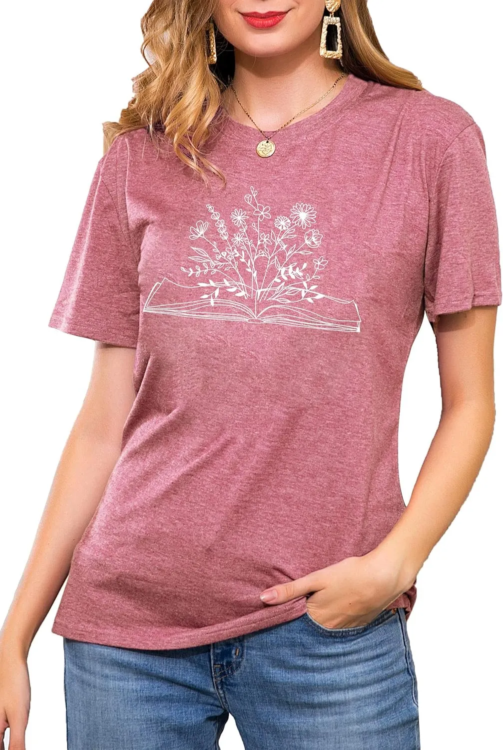 Book Lover Shirts Women Teacher T Shirt Funny Wildflowers Book Reading Graphic Casual Teacher Gift Tops