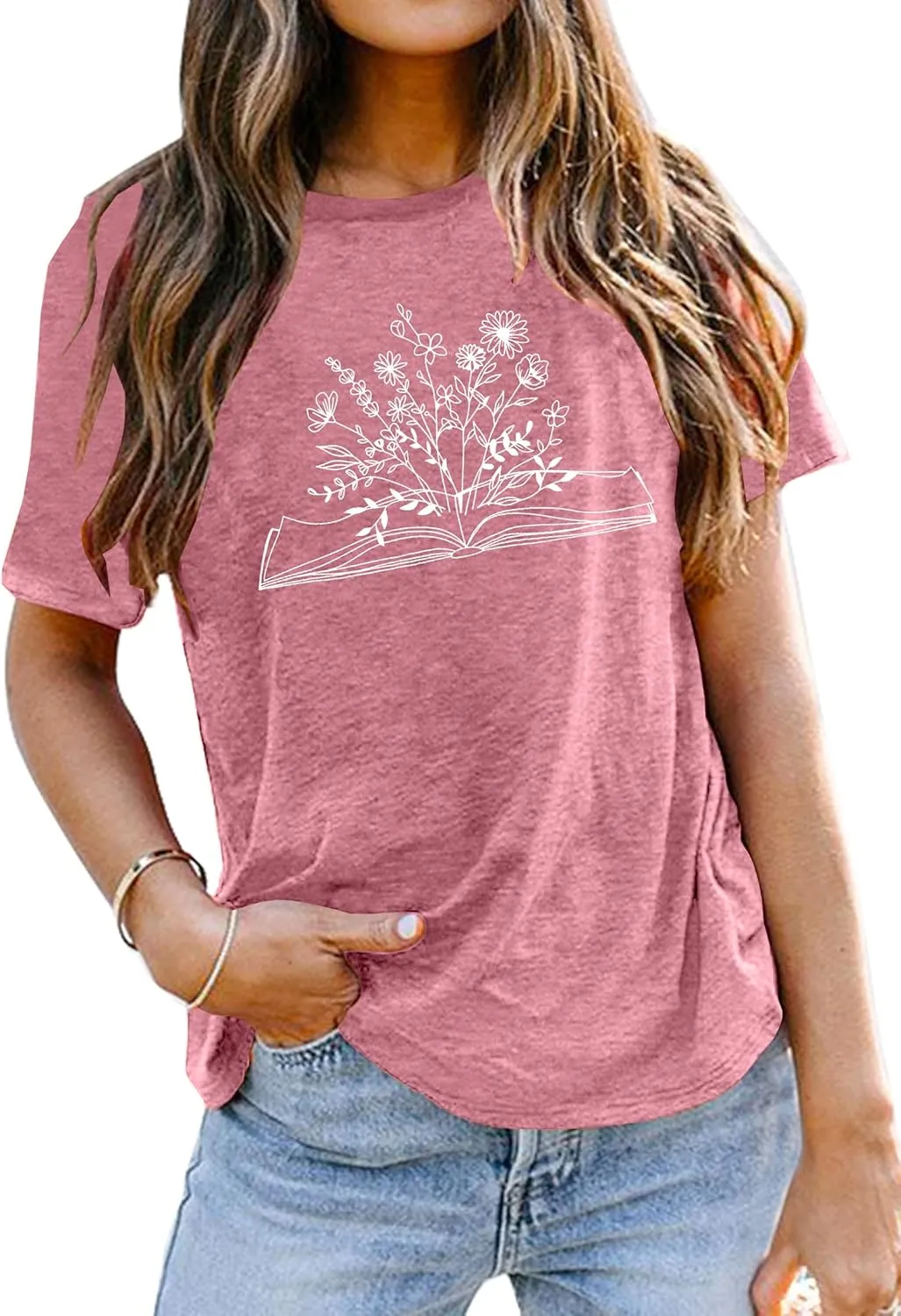 Book Lover Shirts Women Teacher T Shirt Funny Wildflowers Book Reading Graphic Casual Teacher Gift Tops