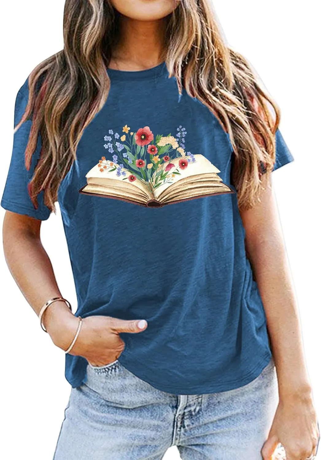 Book Lover Shirts Women Teacher T Shirt Funny Wildflowers Book Reading Graphic Casual Teacher Gift Tops