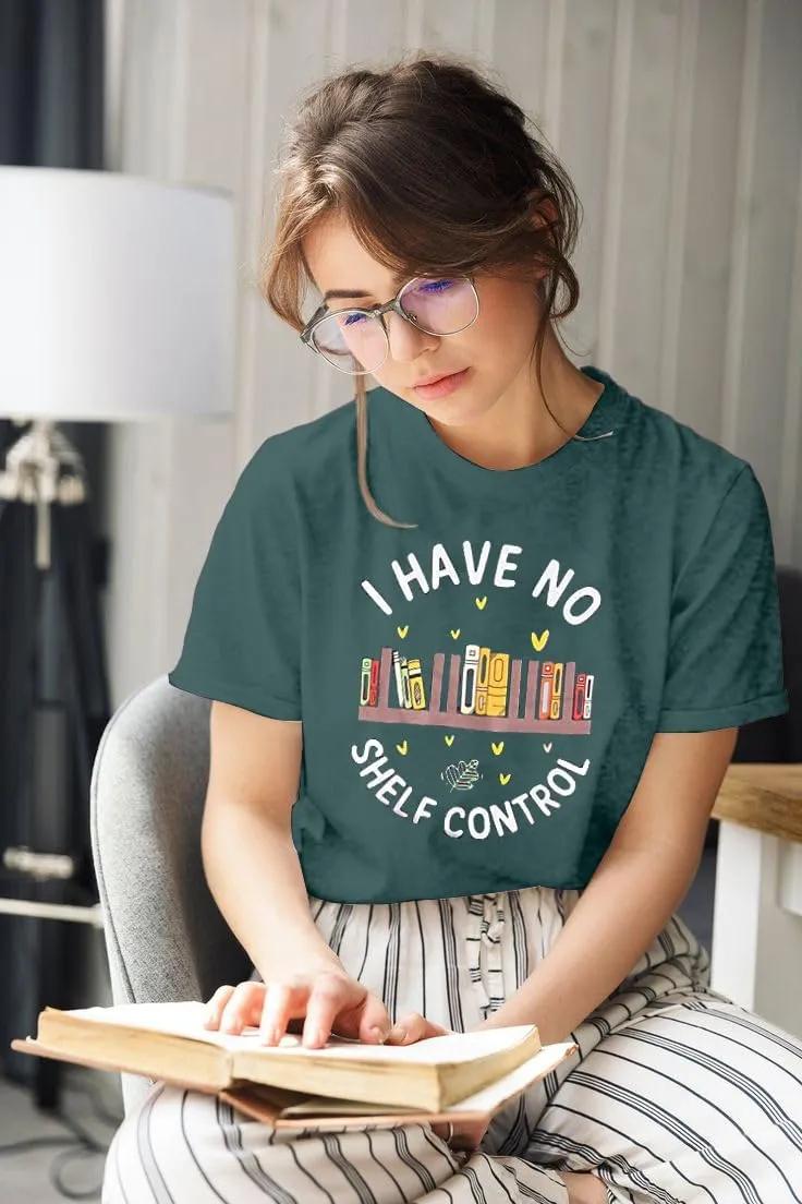 Book Lovers T-Shirt Women I Have No Shelf Control Graphic Tee Reading Shirt Cute Book Lover Gift Teacher Shirts
