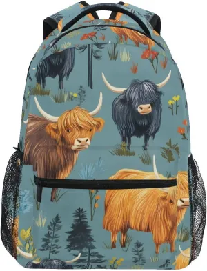 Bookbags Laptop Backpack for High School Bag Boys Girls Bison Cattle Grass Travel College Teens Student Casual Shoulder Daypack