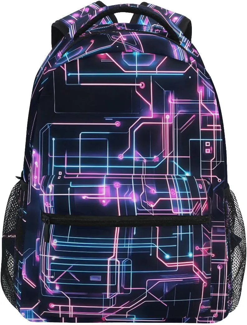 Bookbags Laptop Backpack for High School Bag Boys Girls Purple Circuit Board Travel College Teens Student Casual Shoulder Daypack