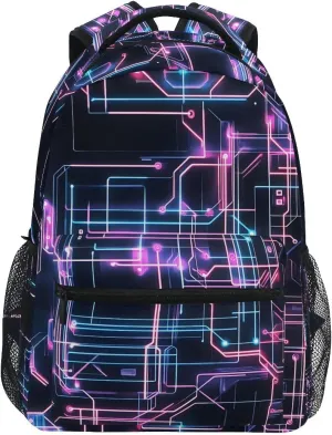 Bookbags Laptop Backpack for High School Bag Boys Girls Purple Circuit Board Travel College Teens Student Casual Shoulder Daypack