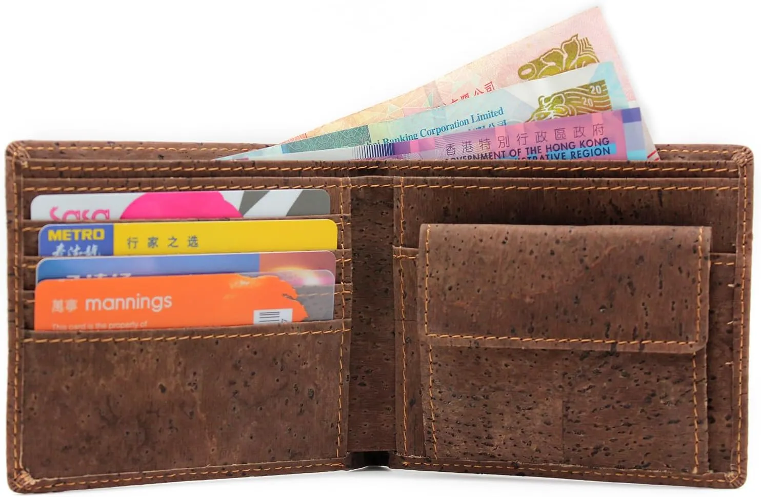 boshiho RFID Blocking Cork Wallet, Slim Bifold Vegan Coin Purse Eco Friendly Gift for Men and Women (Dark Brown)