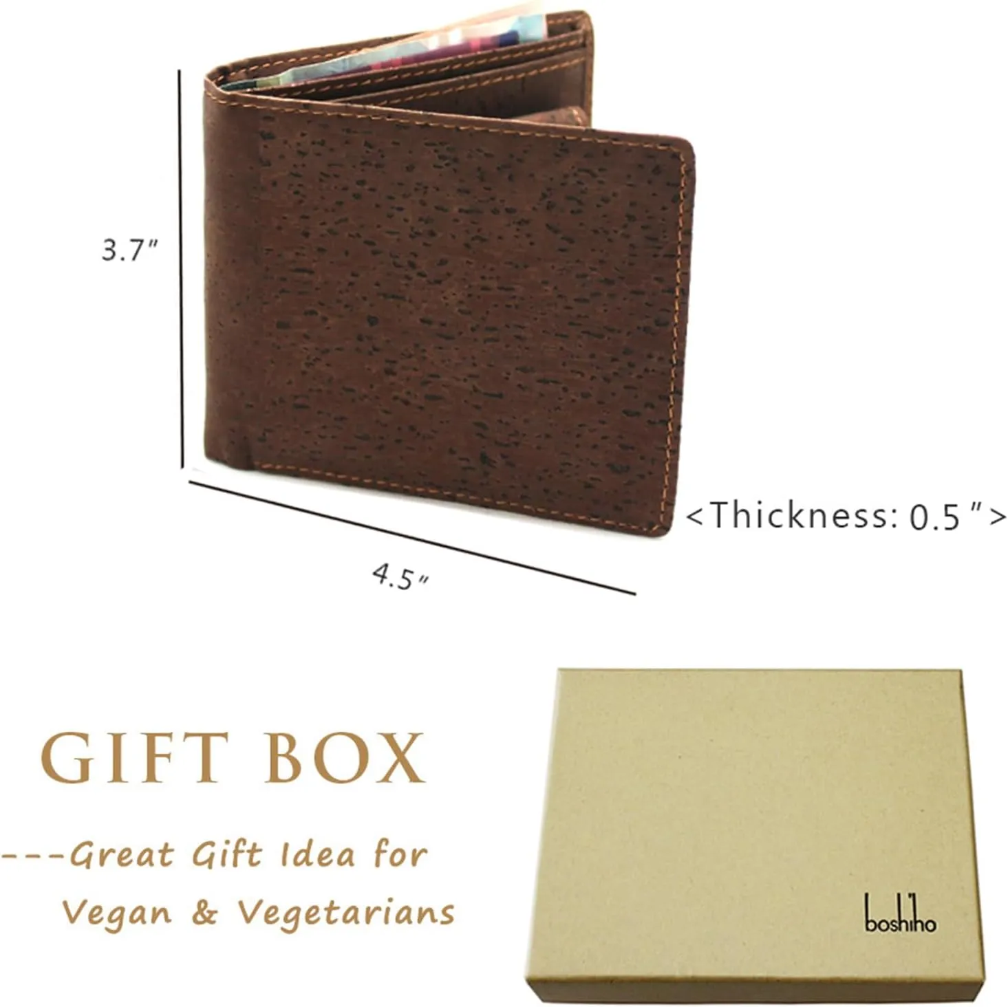 boshiho RFID Blocking Cork Wallet, Slim Bifold Vegan Coin Purse Eco Friendly Gift for Men and Women (Dark Brown)