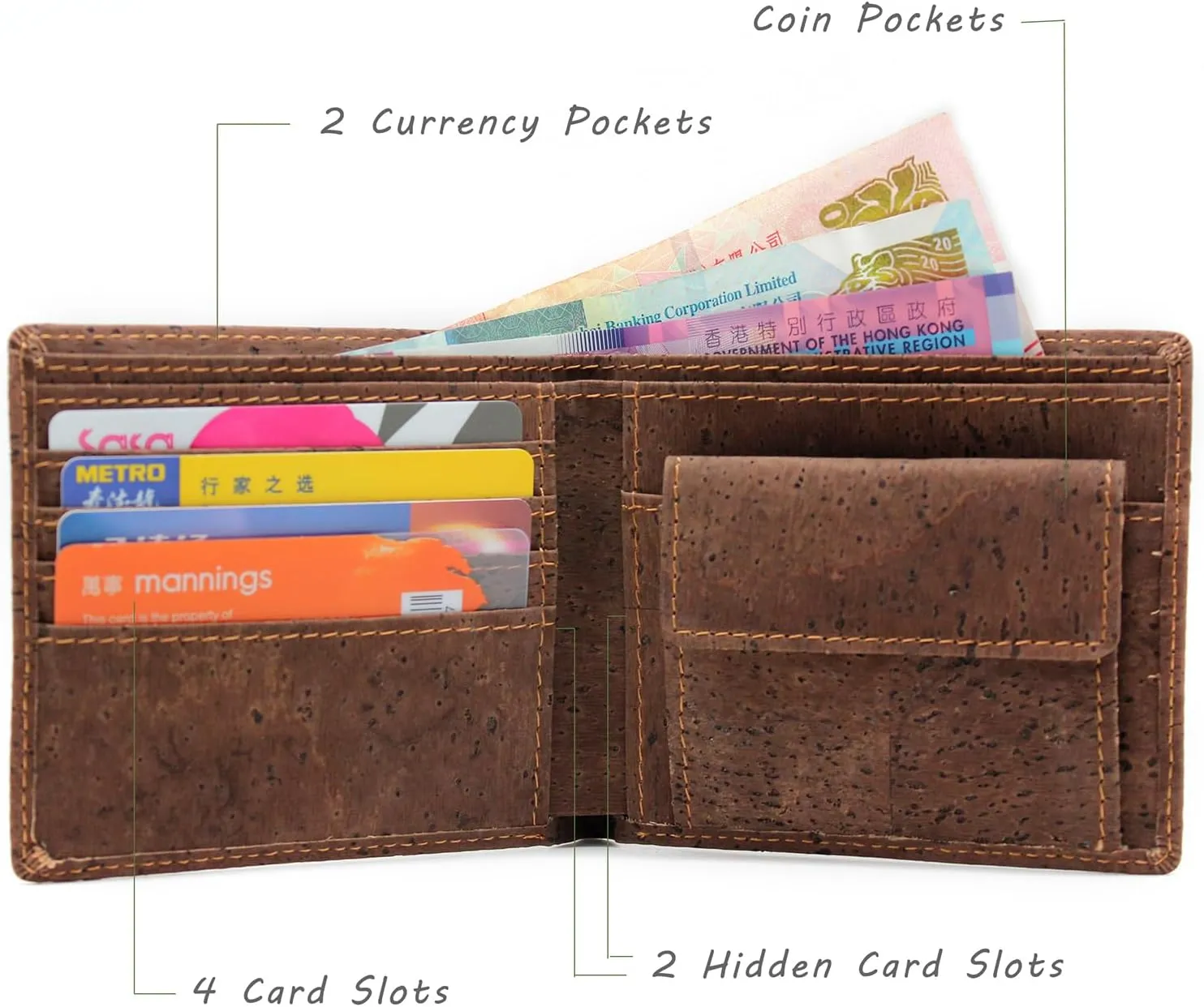 boshiho RFID Blocking Cork Wallet, Slim Bifold Vegan Coin Purse Eco Friendly Gift for Men and Women (Dark Brown)