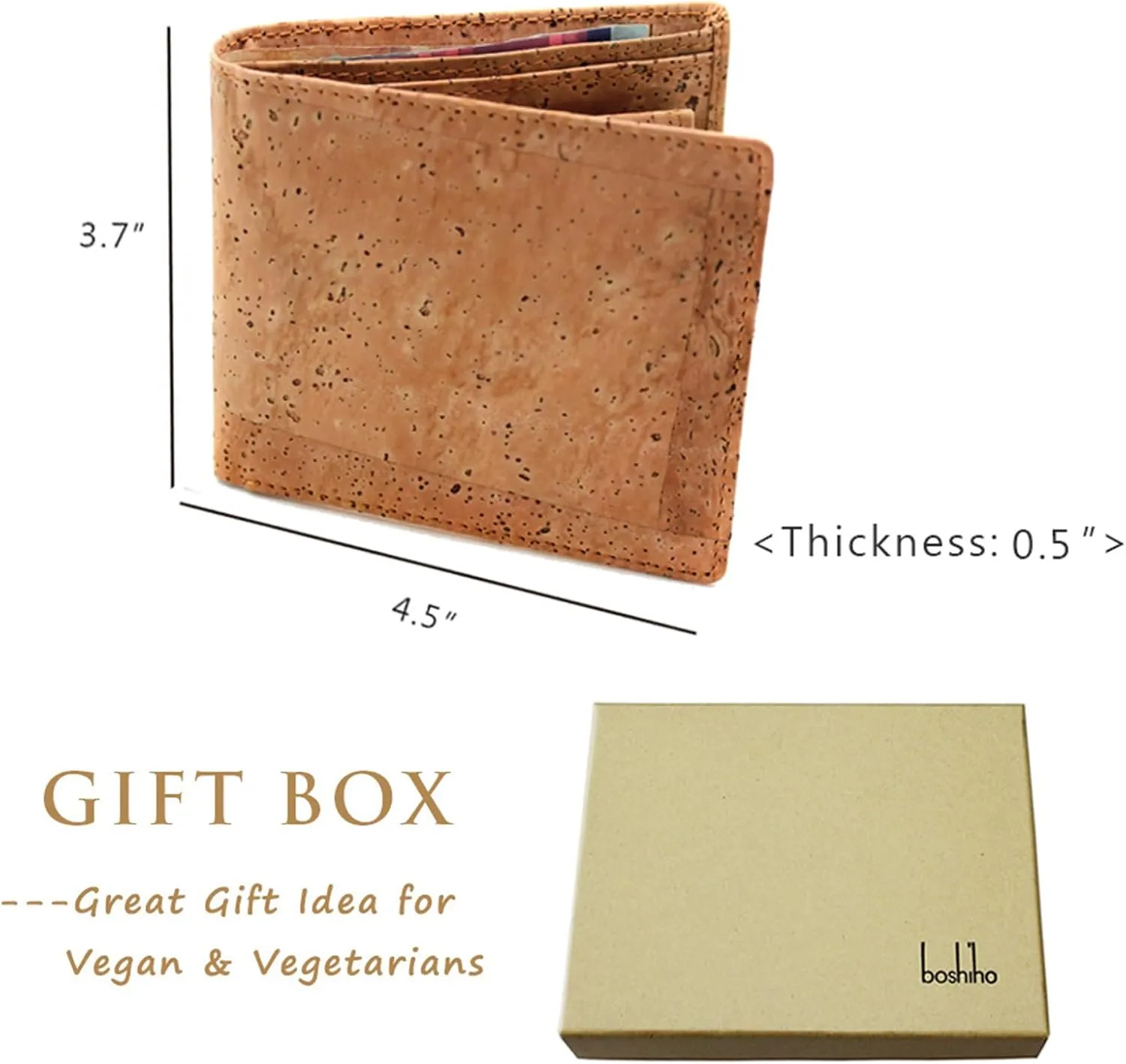 boshiho RFID Blocking Cork Wallet, Slim Bifold Vegan Coin Purse Eco Friendly Gift for Men and Women (Tan)