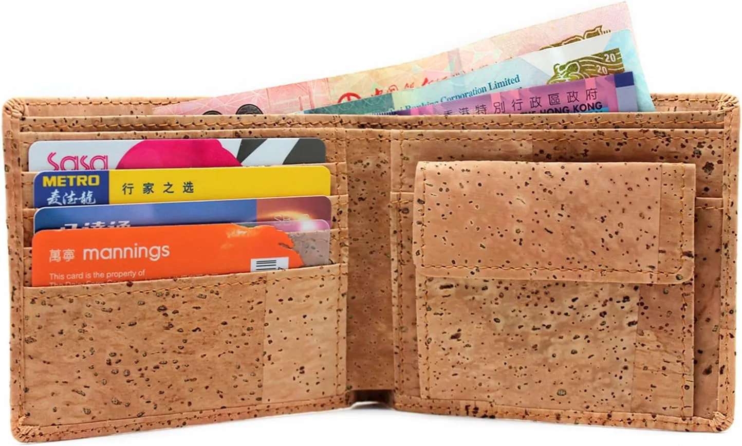 boshiho RFID Blocking Cork Wallet, Slim Bifold Vegan Coin Purse Eco Friendly Gift for Men and Women (Tan)