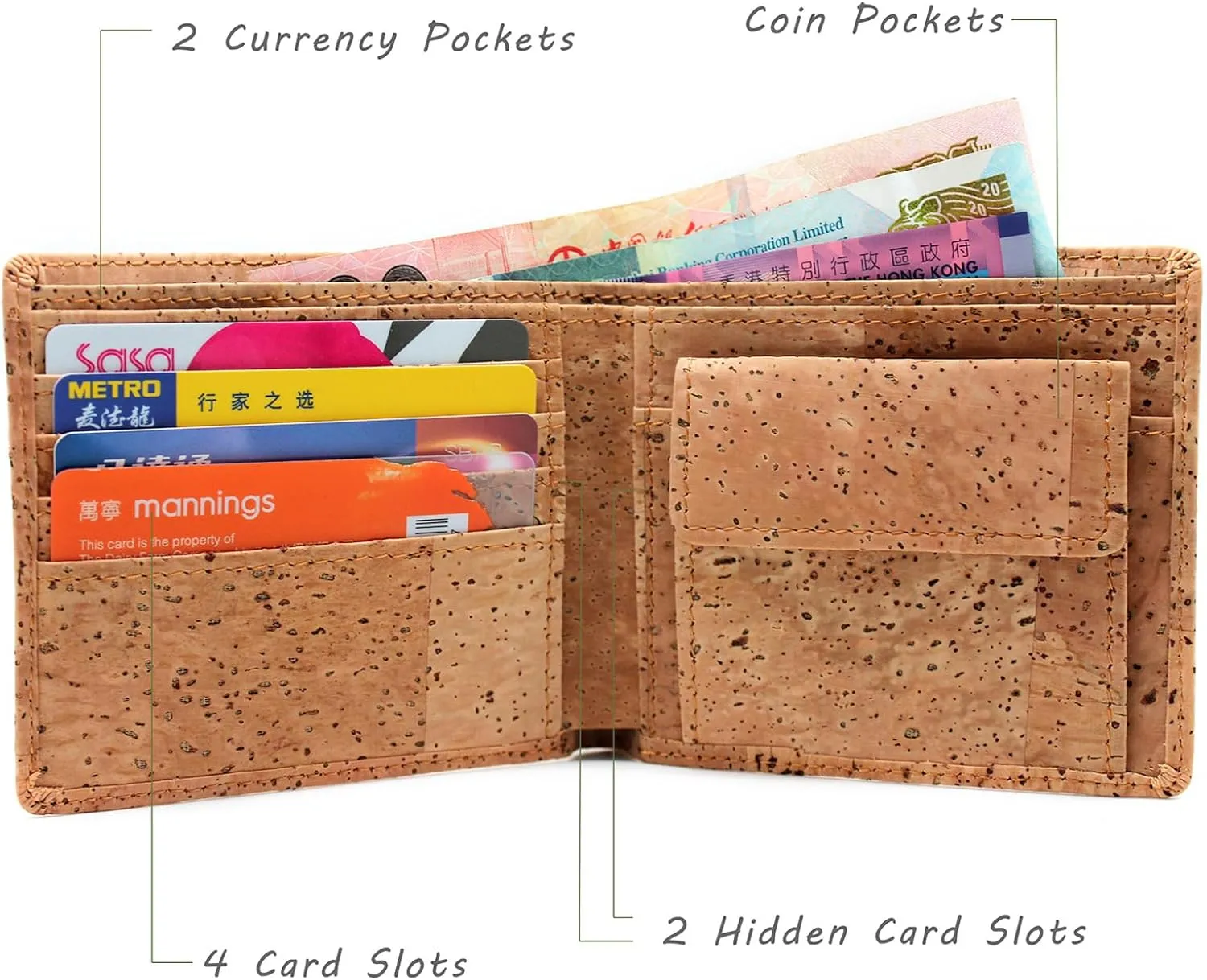 boshiho RFID Blocking Cork Wallet, Slim Bifold Vegan Coin Purse Eco Friendly Gift for Men and Women (Tan)
