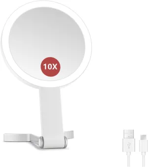 Boyuan Lighted Makeup Mirror, 1X/10X Magnifying Mirror with Light, Double Sides Mirror with 3 Color Light, Dimmable Handheld Mirror, Rechargeable Portable Foldable Makeup Mirror for Makeup Travel