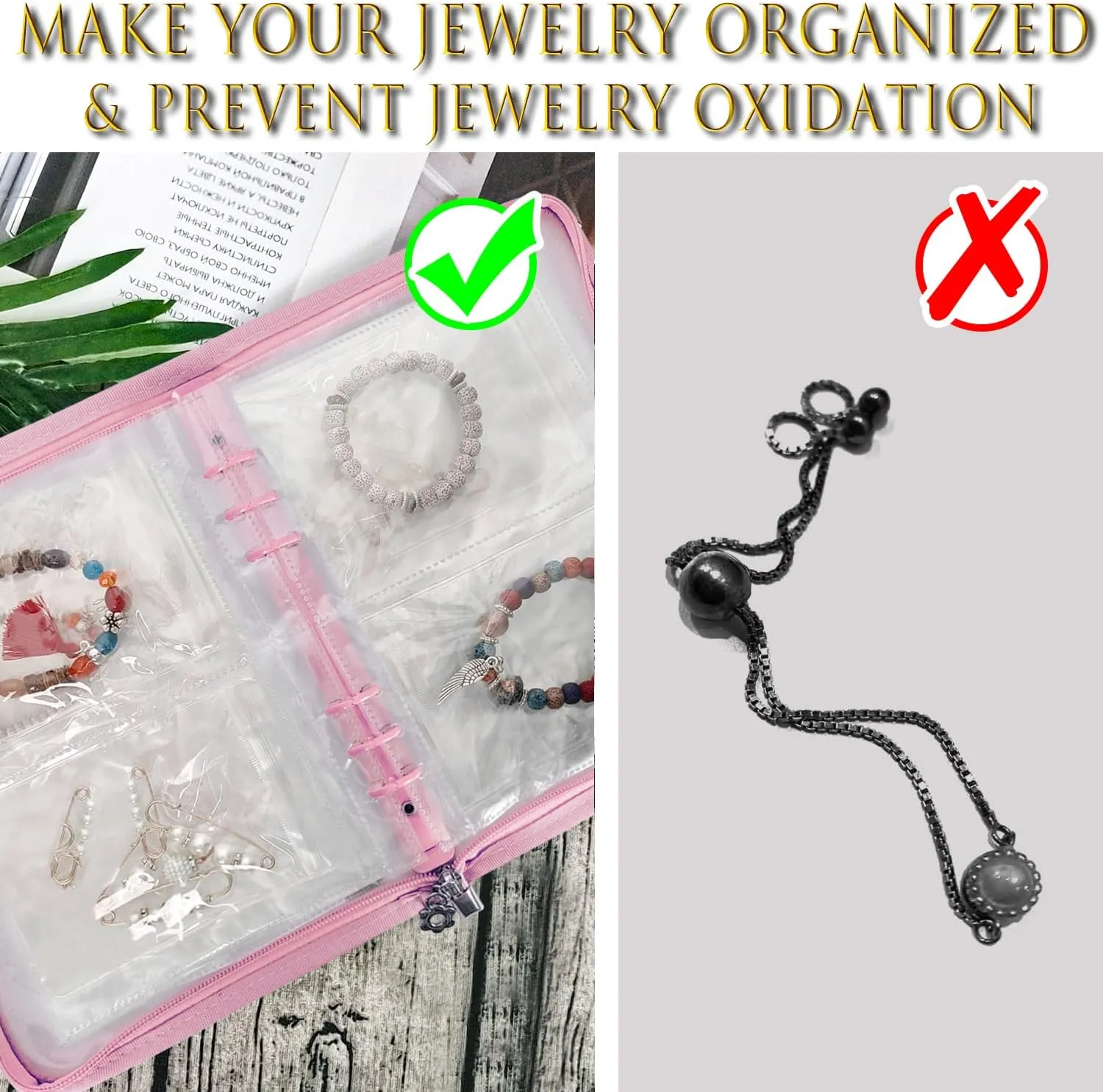 Bracelet Holder Travel Jewelry Organizer Case Transparent Jewelry Storage Book for Earring Necklace Ring with Small Clear Zippered Pouch