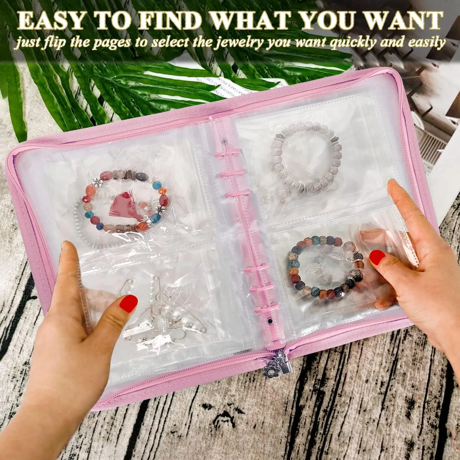Bracelet Holder Travel Jewelry Organizer Case Transparent Jewelry Storage Book for Earring Necklace Ring with Small Clear Zippered Pouch