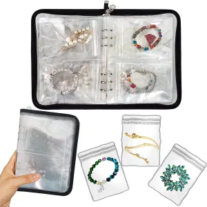 Bracelet Holder Travel Jewelry Organizer Case Transparent Jewelry Storage Book for Earring Necklace Ring with Small Clear Zippered Pouch