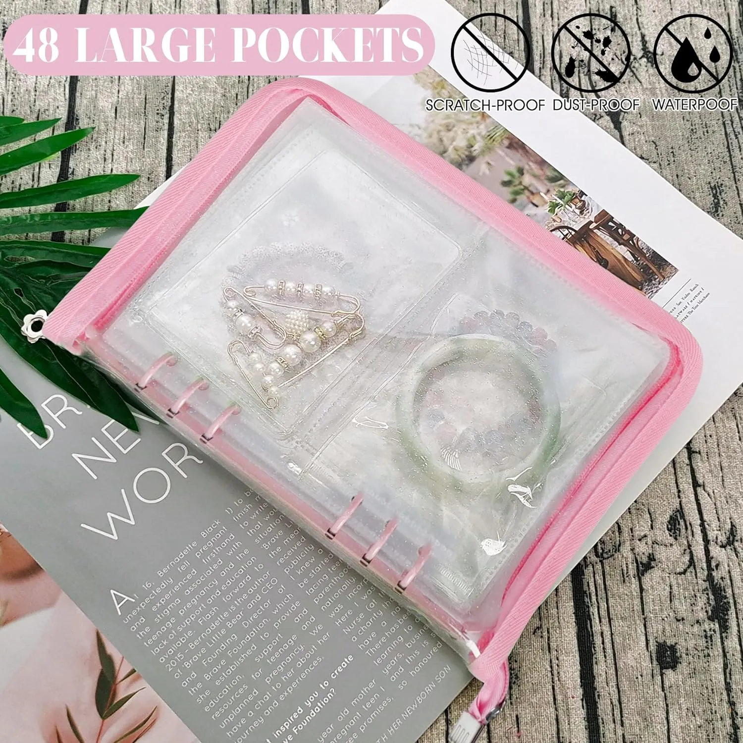 Bracelet Holder Travel Jewelry Organizer Case Transparent Jewelry Storage Book for Earring Necklace Ring with Small Clear Zippered Pouch