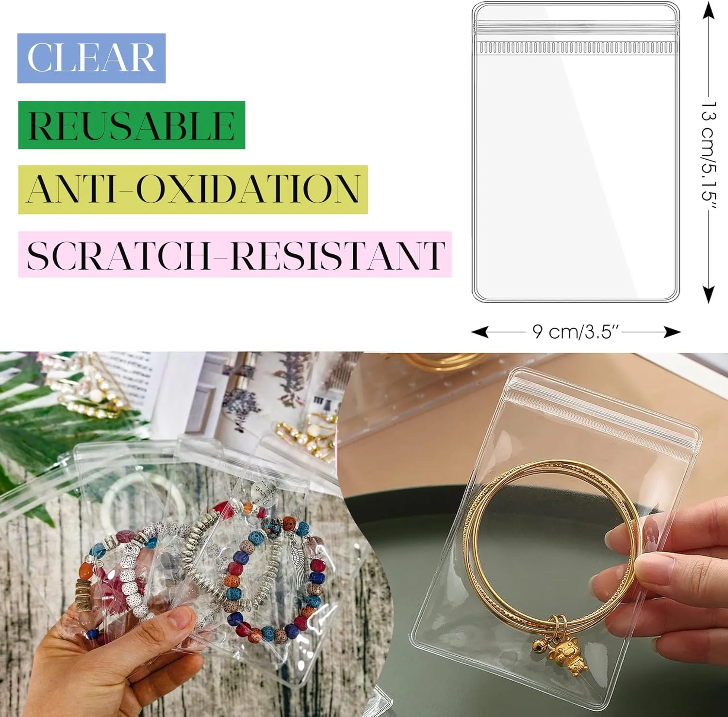 Bracelet Holder Travel Jewelry Organizer Case Transparent Jewelry Storage Book for Earring Necklace Ring with Small Clear Zippered Pouch