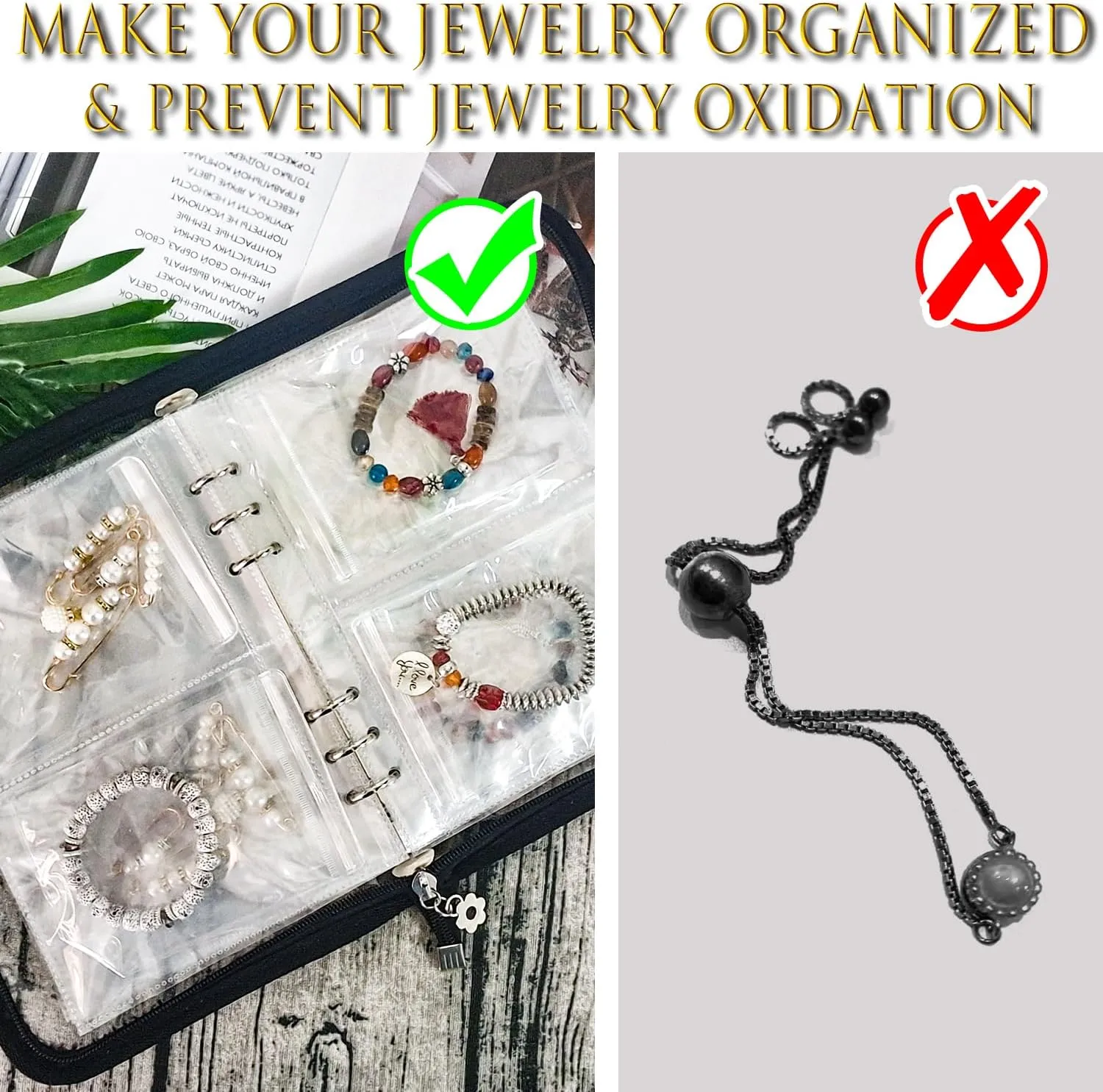 Bracelet Holder Travel Jewelry Organizer Case Transparent Jewelry Storage Book for Earring Necklace Ring with Small Clear Zippered Pouch