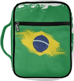 Brazil Flag Bible Cover Bag with Handle Pockets Tote Carrying Book Durable Protective Handbag Pouch