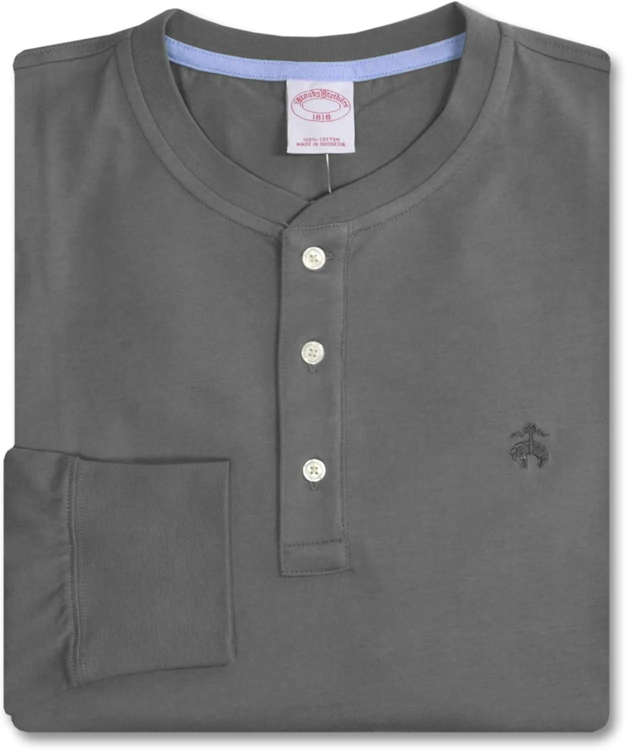 Brooks Brothers Men's Classic Fit All Cotton Long Sleeve Tonal Henley Tee T-Shirt,