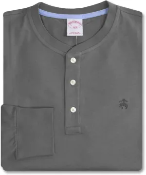 Brooks Brothers Men's Classic Fit All Cotton Long Sleeve Tonal Henley Tee T-Shirt,
