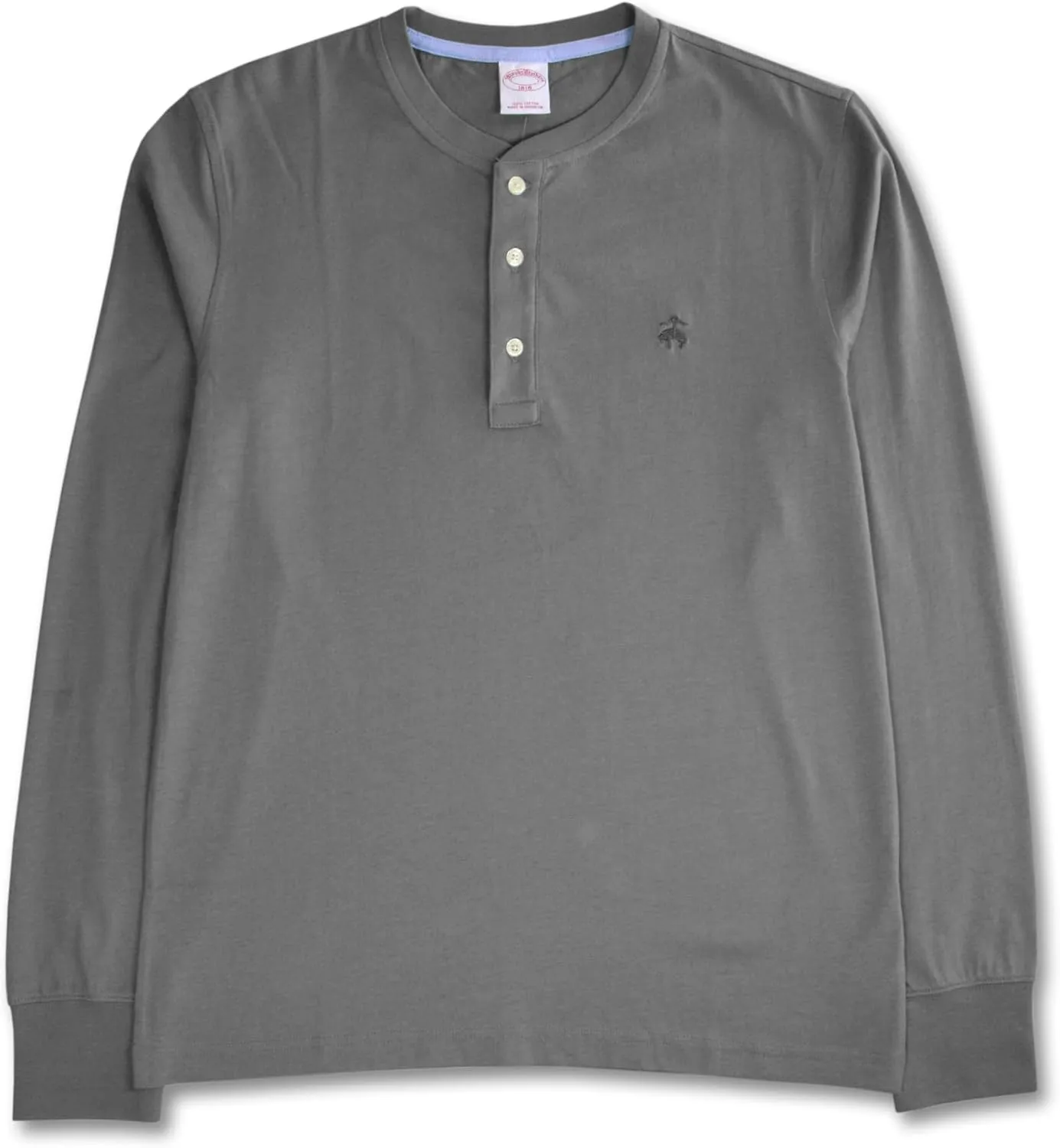 Brooks Brothers Men's Classic Fit All Cotton Long Sleeve Tonal Henley Tee T-Shirt,