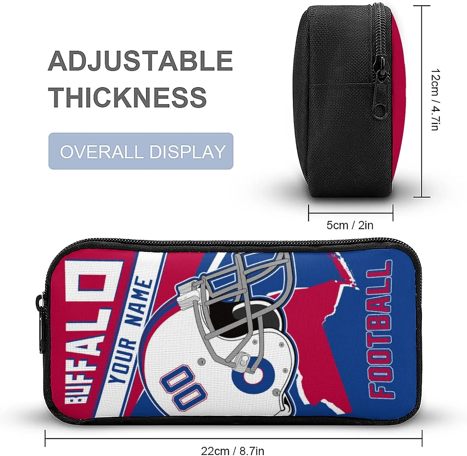 Buffalo Custom Football Backpack 3 Piece Set Add Your Name And Nume School Bag with Lunch Box and Pen Case Set Gift for Boys Girls