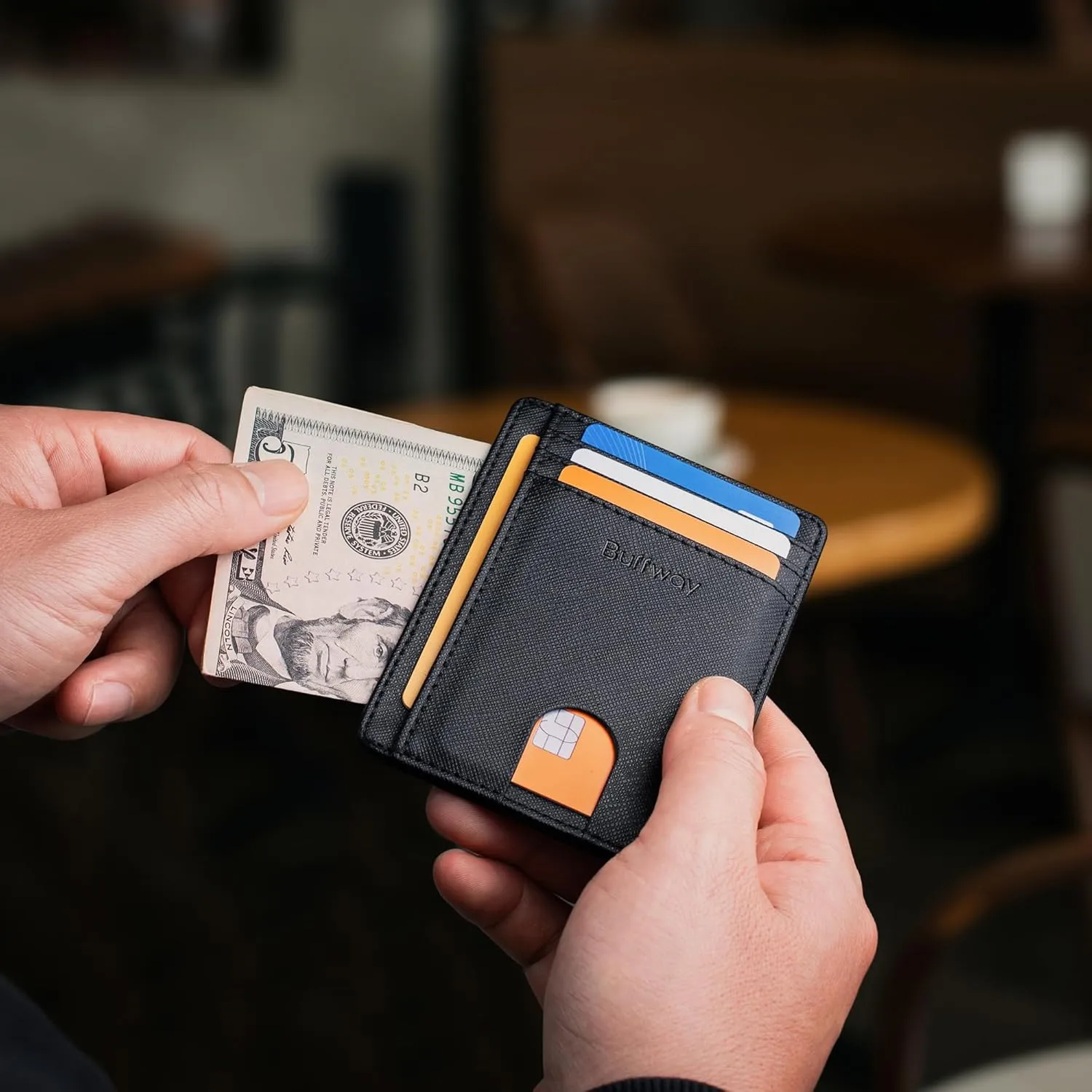 Buffway Slim Minimalist Front Pocket RFID Blocking Leather Wallets for Men and Women