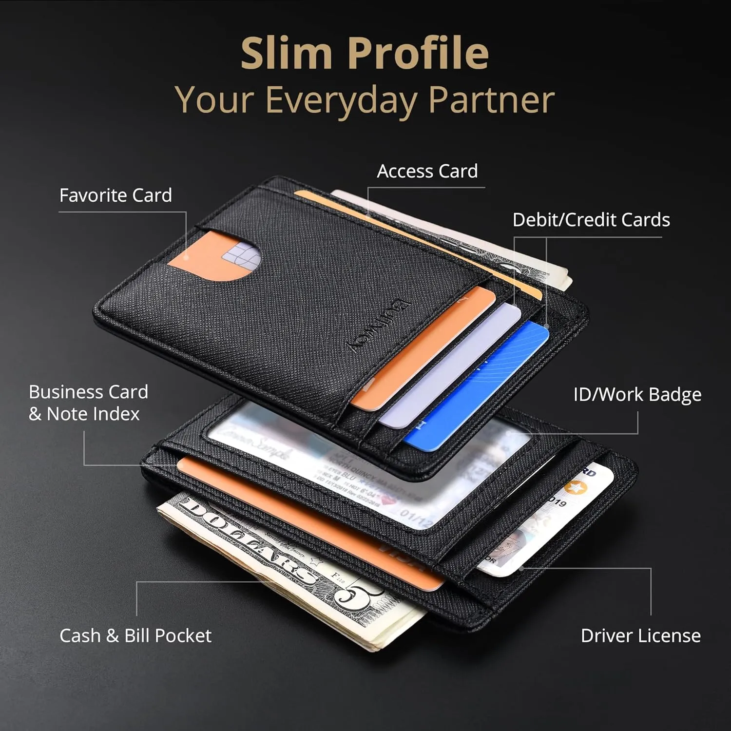Buffway Slim Minimalist Front Pocket RFID Blocking Leather Wallets for Men and Women