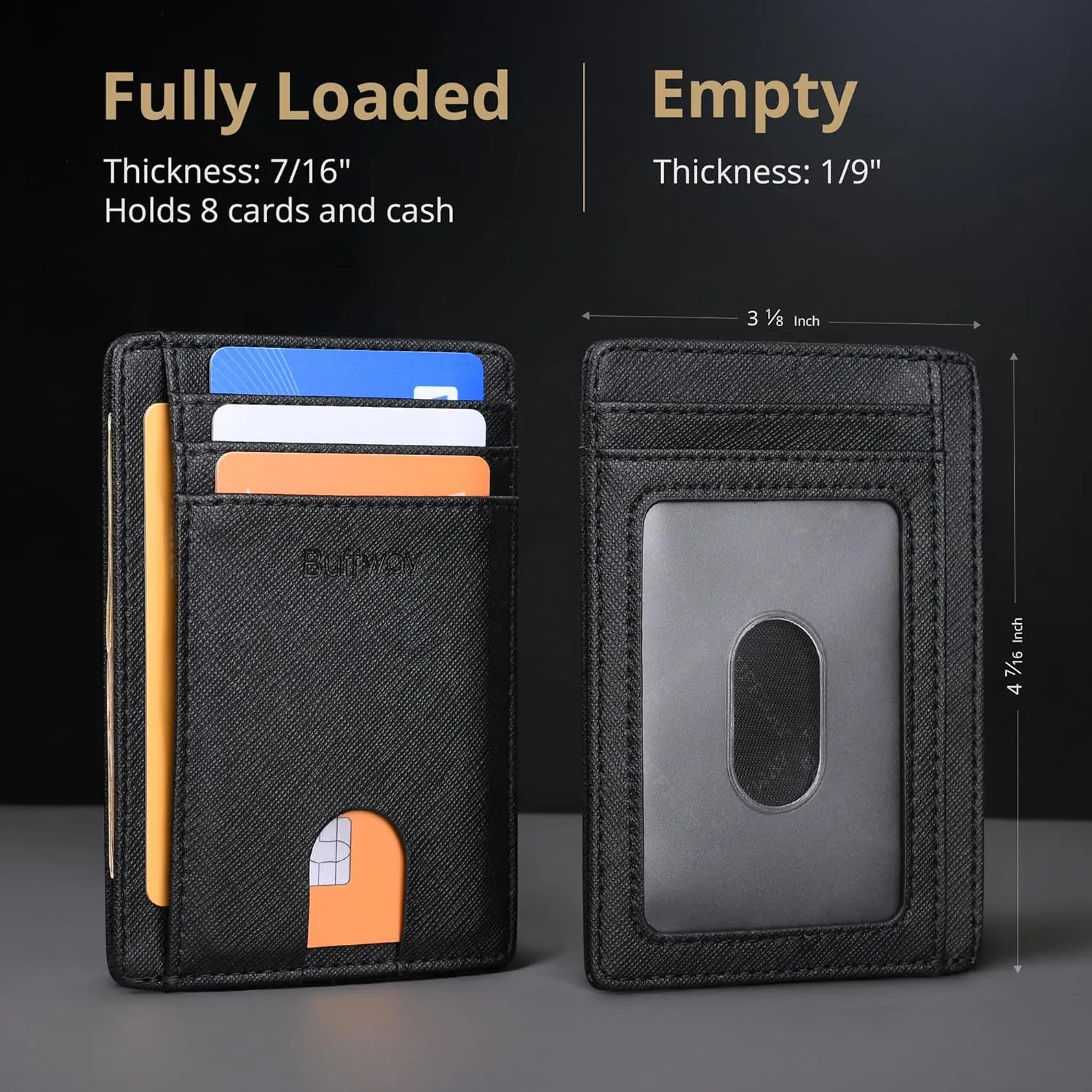 Buffway Slim Minimalist Front Pocket RFID Blocking Leather Wallets for Men and Women