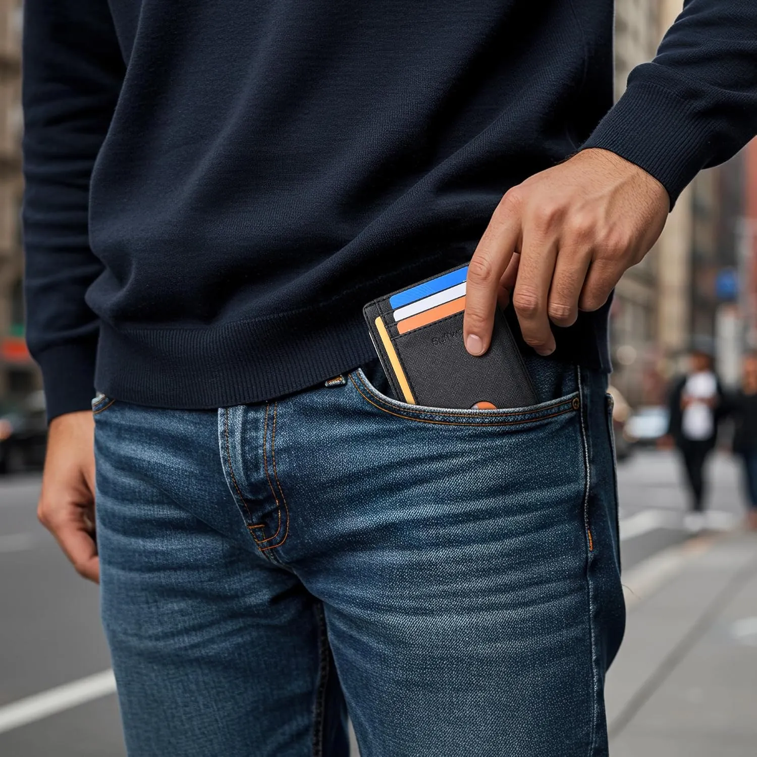 Buffway Slim Minimalist Front Pocket RFID Blocking Leather Wallets for Men and Women