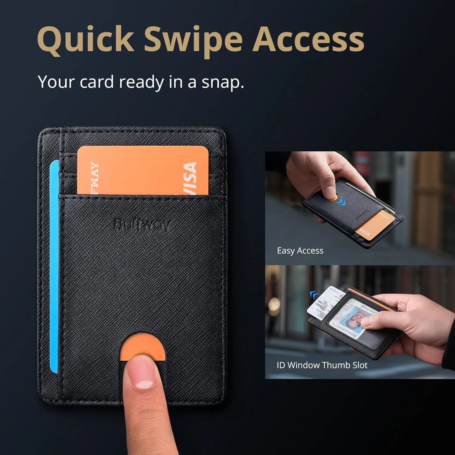 Buffway Slim Minimalist Front Pocket RFID Blocking Leather Wallets for Men and Women