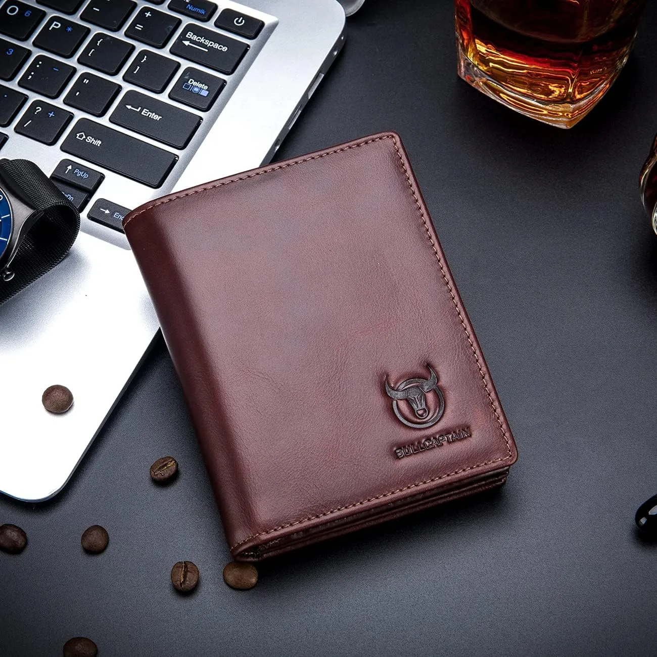 BULLCAPTAIN Large Capacity Genuine Leather Bifold Wallet/Credit Card Holder for Men with 15 Card Slots QB-027