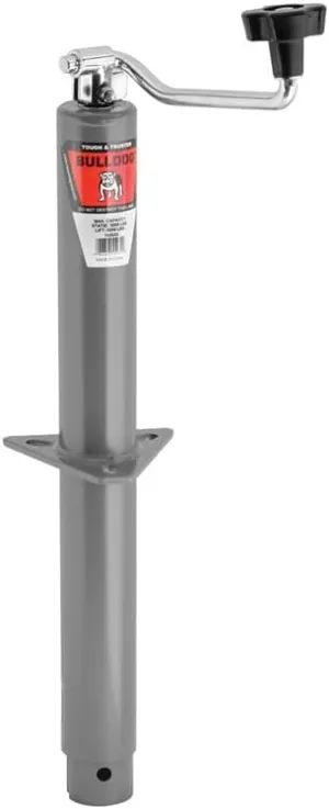 Bulldog 1550320117 Round Trailer Jack, A-Frame, 5,000 lbs. Lift Capacity, Topwind, Bolt-On, 15 Inch Travel.