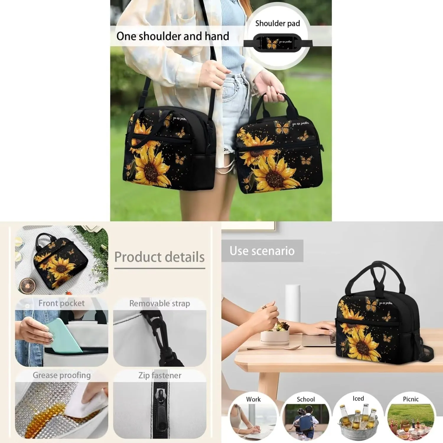 Butterfly 4 in 1 Kids Backpacks for Girls with Lunch Box 17 Inch Book Bag for Girl with Lunch Box Reusable Lunch Bag with Shoulder Strap for School Travel Vacation