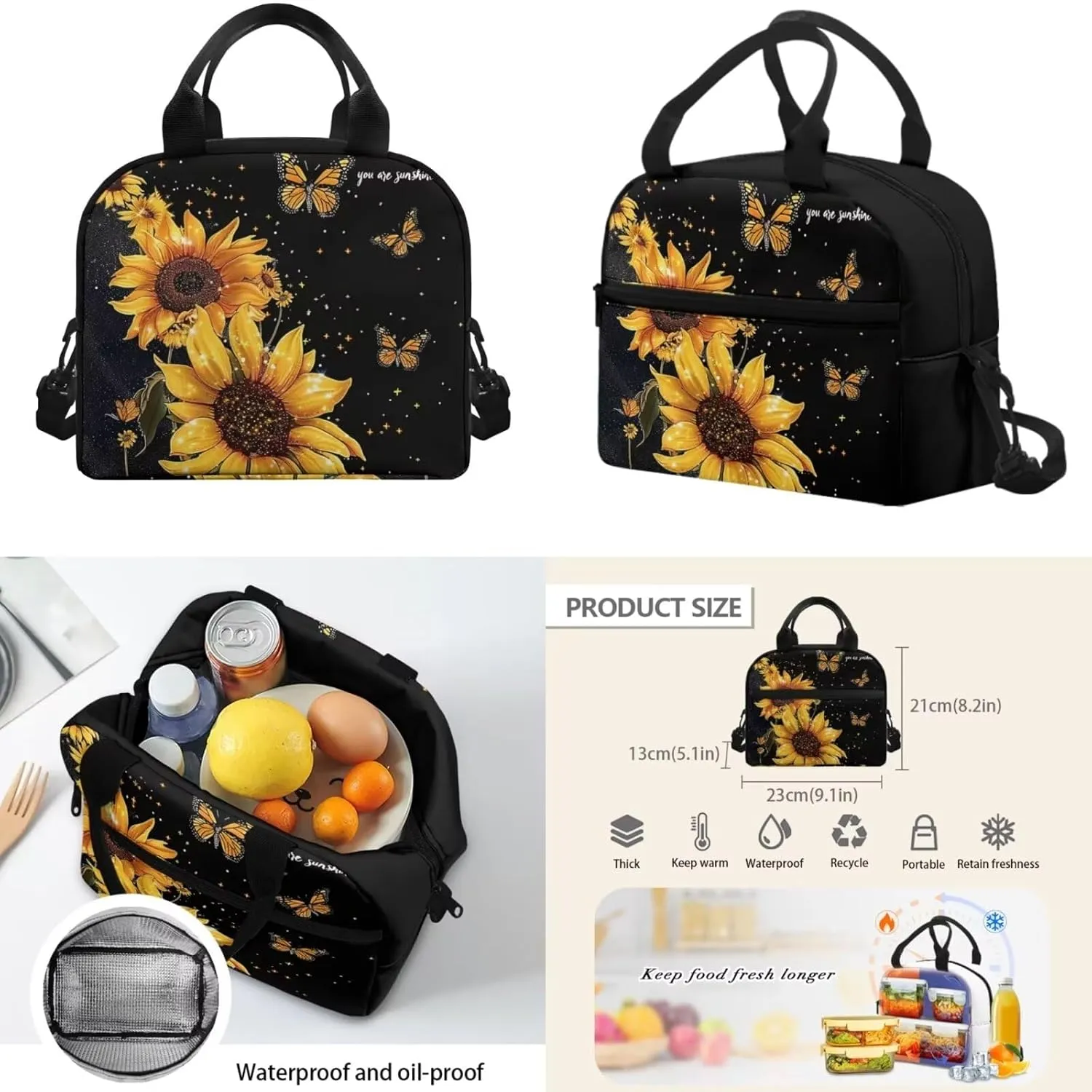 Butterfly 4 in 1 Kids Backpacks for Girls with Lunch Box 17 Inch Book Bag for Girl with Lunch Box Reusable Lunch Bag with Shoulder Strap for School Travel Vacation