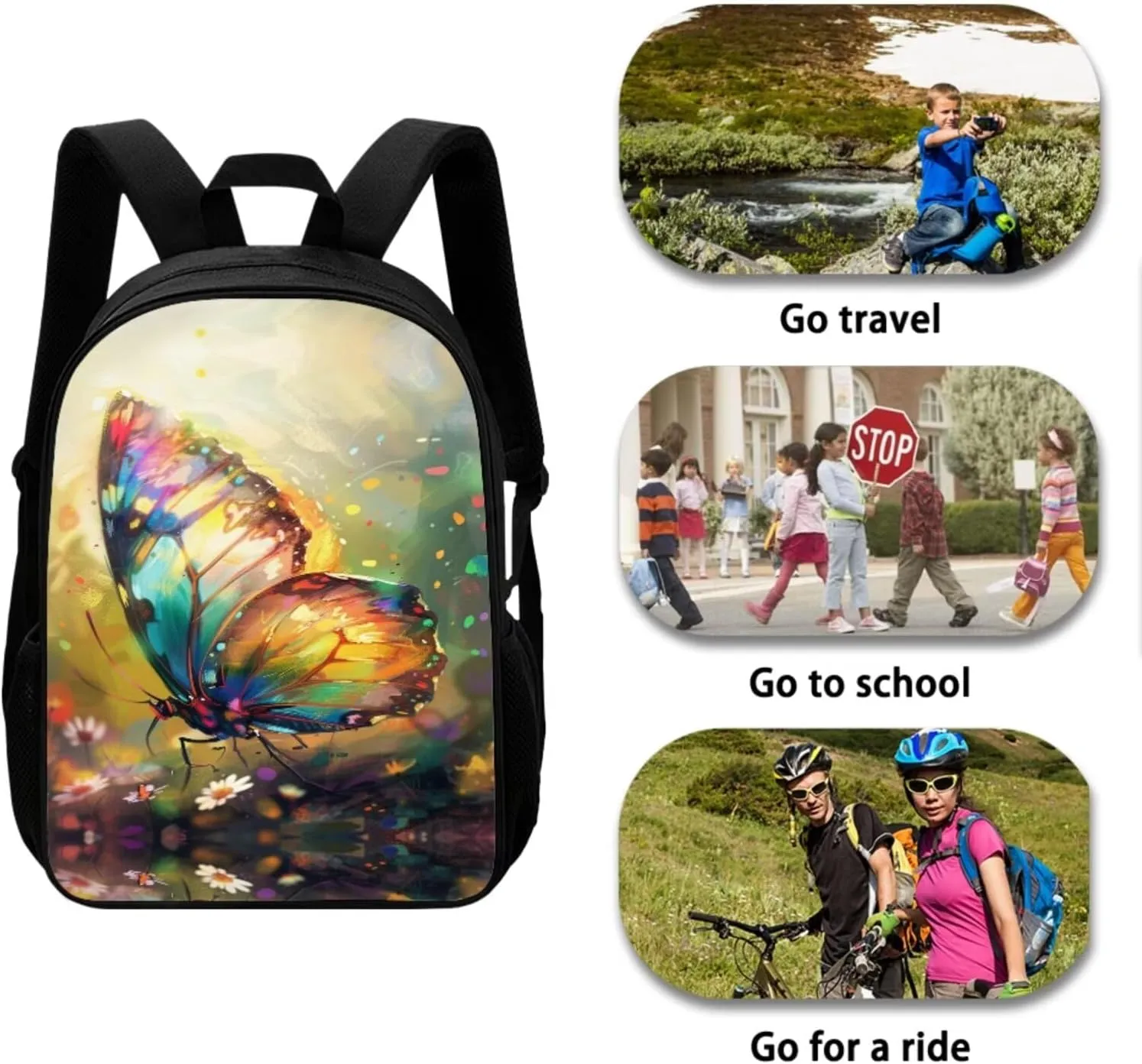 Butterfly 4 Piece Backpack Set for Girls Insulated Lunch Box Cute Pencil Case Wrist Strap Keychain Daypack Shoulder Bags Kids School Backpack Set with Lunch Bag Will Surely Shine at School