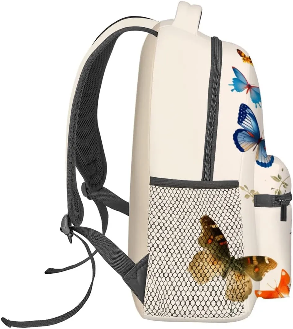 Butterfly Garden Backpack,Colorful Floral Polyester Backpacks,Lightweight Double Shoulder Back Pack for Girls Women,Nature Flower Bookbag,School Bag Gifts,Casual Travel Daypack Book Packs