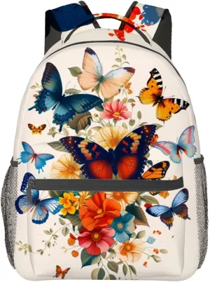 Butterfly Garden Backpack,Colorful Floral Polyester Backpacks,Lightweight Double Shoulder Back Pack for Girls Women,Nature Flower Bookbag,School Bag Gifts,Casual Travel Daypack Book Packs