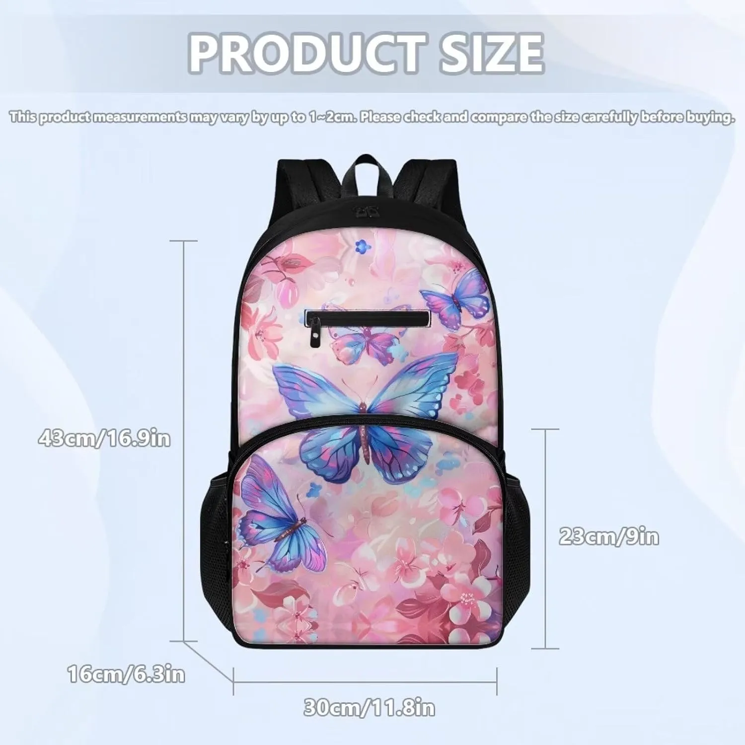 Butterfly Middle School Backpacks for Girls Pink Floral Bookbag Middle Elementary School Bag Back to School Supplies Back Pack Purse for Teens Kids