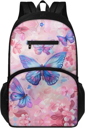 Butterfly Middle School Backpacks for Girls Pink Floral Bookbag Middle Elementary School Bag Back to School Supplies Back Pack Purse for Teens Kids
