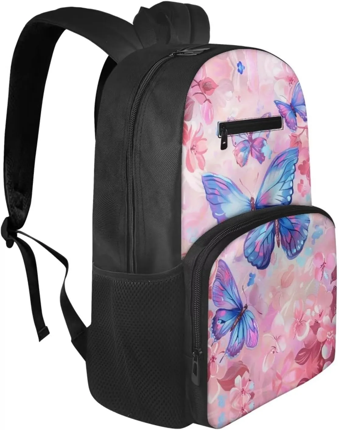 Butterfly Middle School Backpacks for Girls Pink Floral Bookbag Middle Elementary School Bag Back to School Supplies Back Pack Purse for Teens Kids