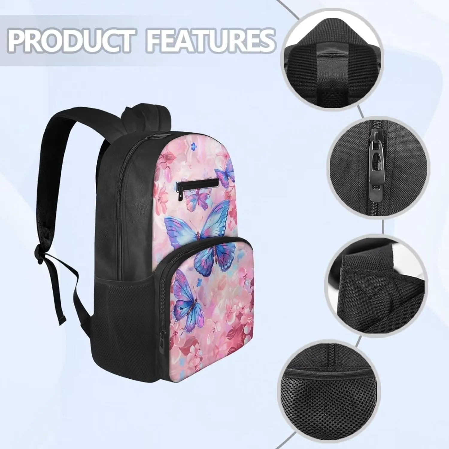 Butterfly Middle School Backpacks for Girls Pink Floral Bookbag Middle Elementary School Bag Back to School Supplies Back Pack Purse for Teens Kids