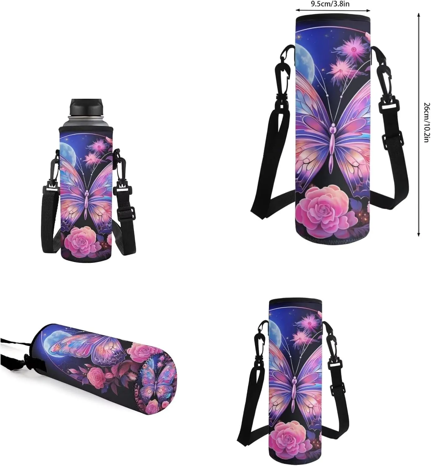 Butterfly Schoolbag for Girls Boys Children School Backpack 4pcs Set Moon Bookbag Insulated Lunchbag Crossbody Water Bottle Holder Bag for Preschool Kindergarten Primary Students