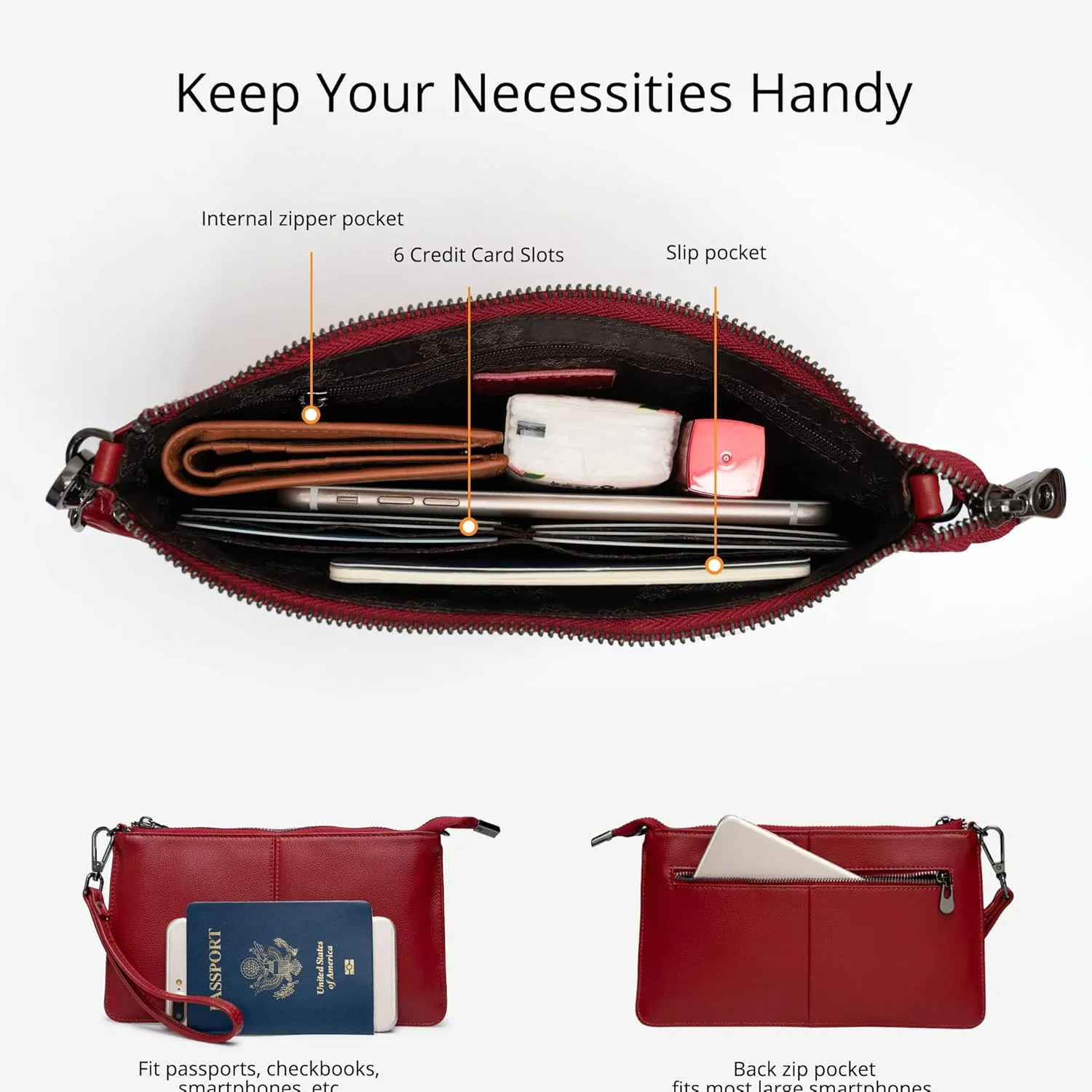 Bveyzi Genuine Leather Wristlet Purses for Women, Envelope Clutch Wallet Small Crossbody Bags for Dressy Evening