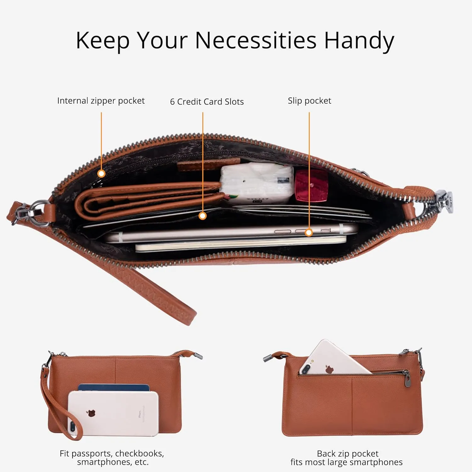 Bveyzi Genuine Leather Wristlet Purses for Women, Envelope Clutch Wallet Small Crossbody Bags for Dressy Evening