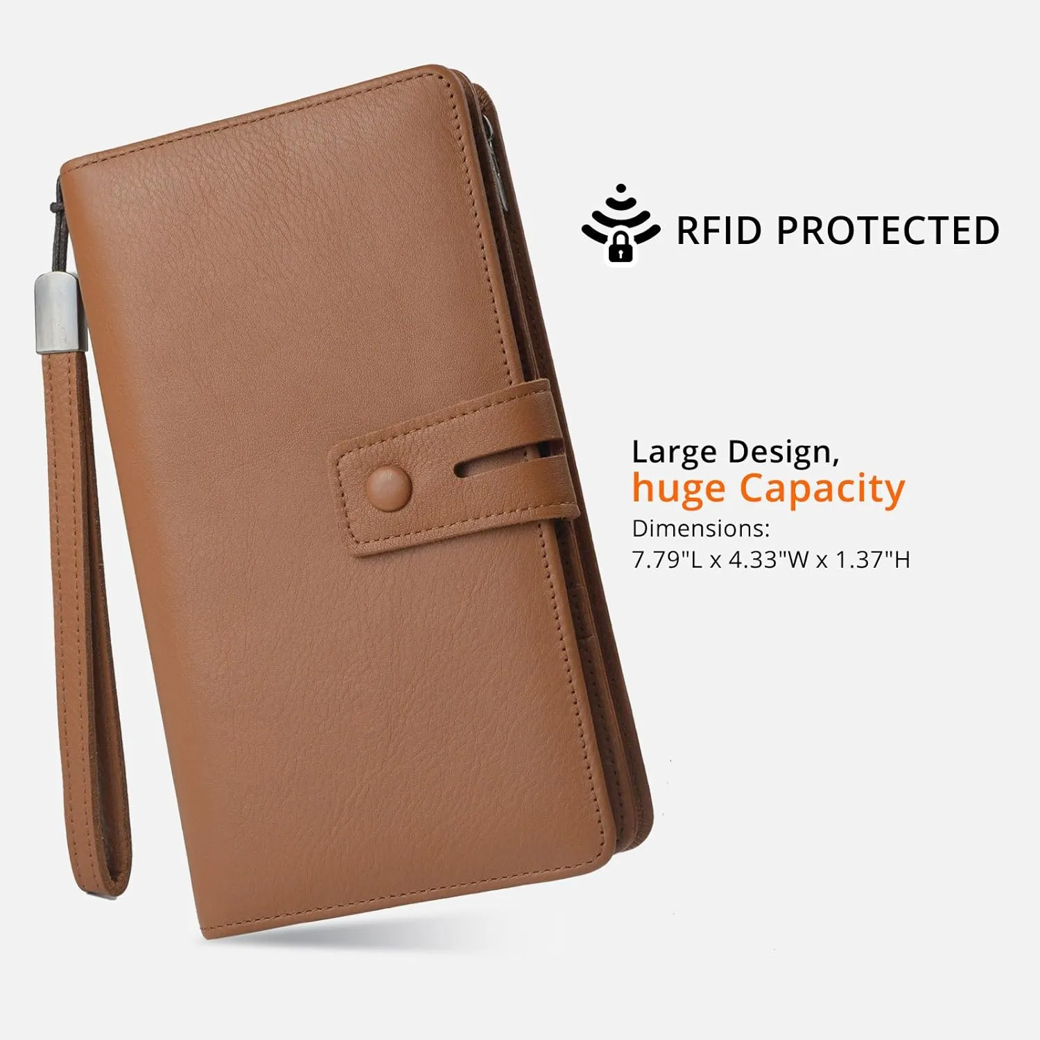 Bveyzi Women's Big Fat Rfid Leather Wristlet Wallet Organizer Large Phone Checkbook Holder with Zipper Pocket (Brown)